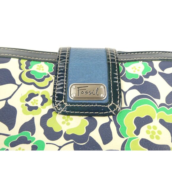 Fossil Womens Navy Green Floral Print Snap Bifold Wallet - Picture 13 of 14